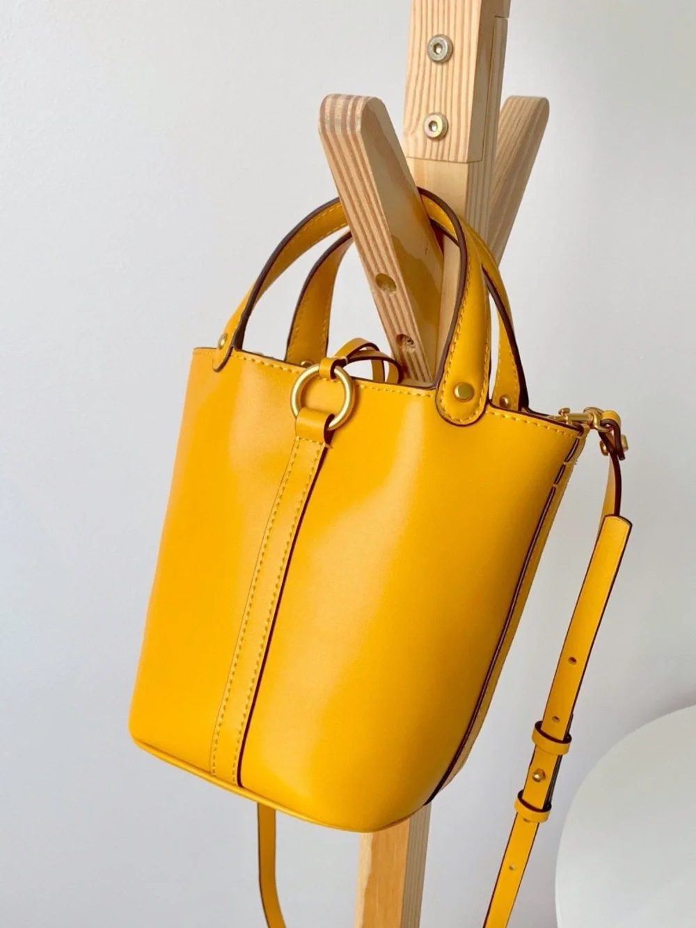 Tory Burch Mustard Yellow Miller Mini Bucket Bag
